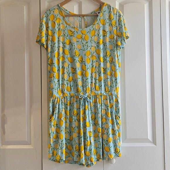 Alex's Lemonade Stand Romper Size XL Pockets Stretch Drawstring Waist Light Blue - Picture 2 of 11